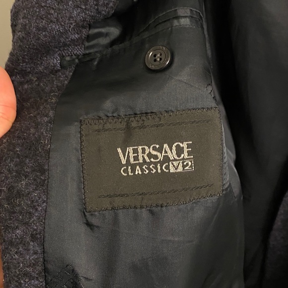 Vintage Versace Blazer Wool & Cotton Black and Dark Blue Made in Italy - Picture 5 of 10